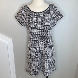 Max Studio Short Sleeve Mini Dress in Black/White Boucle Knit - Size S